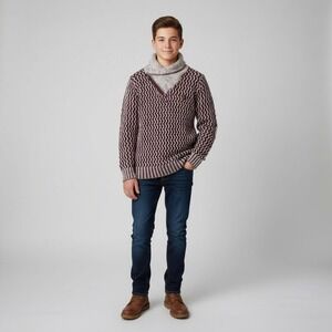 Parish Nation 56 Boys L 14-16 Sweater Shawl Collar‎ Maroon Urban Streetwear NWOT